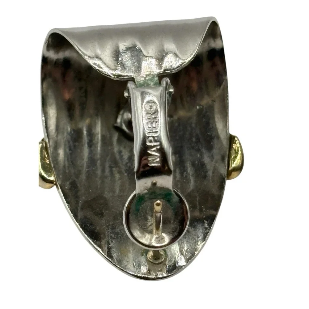 Vintage Napier Earrings Silver‎ & Gold Tone Huggie Hoop Hammered Design Layered